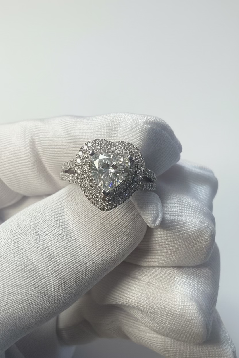 Heart Cut Moissanite Double Halo Ring