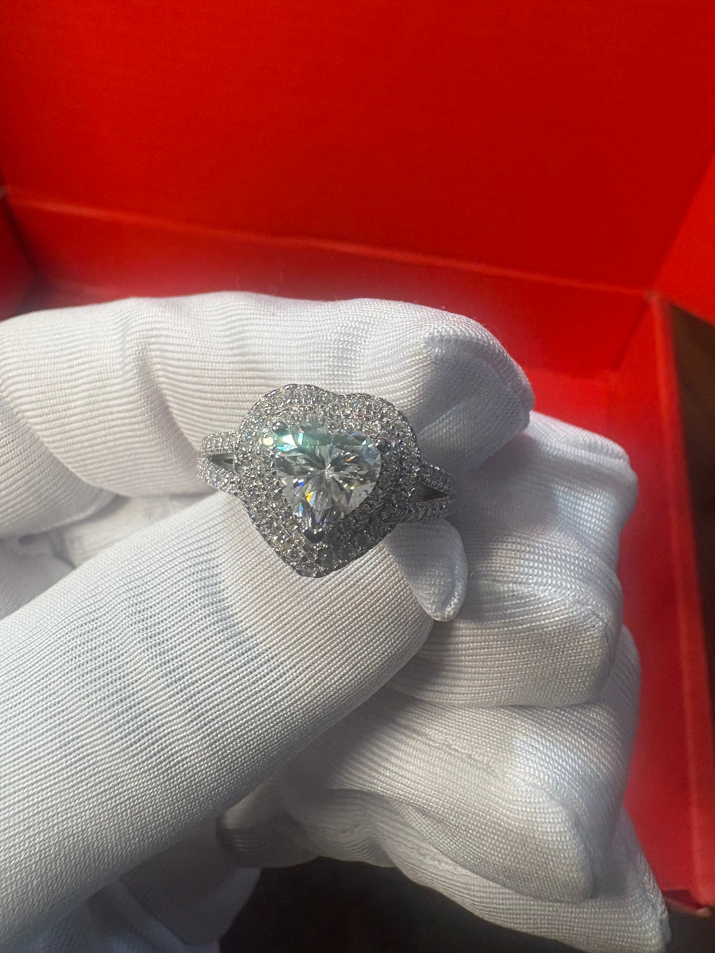 Heart Cut Moissanite Double Halo Ring
