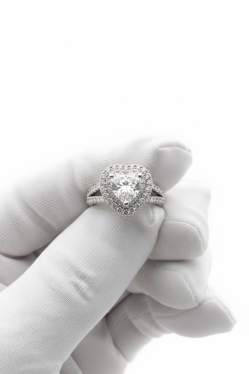 Heart Cut Moissanite Double Halo Ring