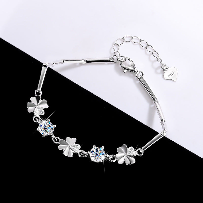 Shimmering Silver Moissanite Lucky Clover Bangle