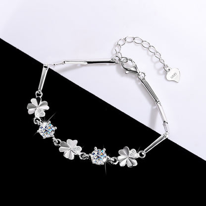 Shimmering Silver Moissanite Lucky Clover Bangle