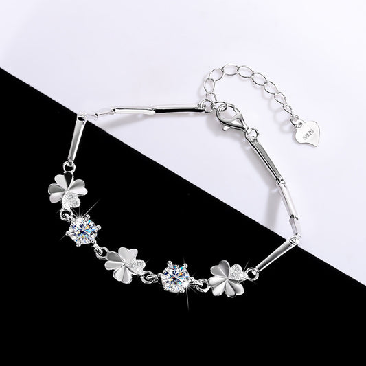 Shimmering Silver Moissanite Lucky Clover Bangle