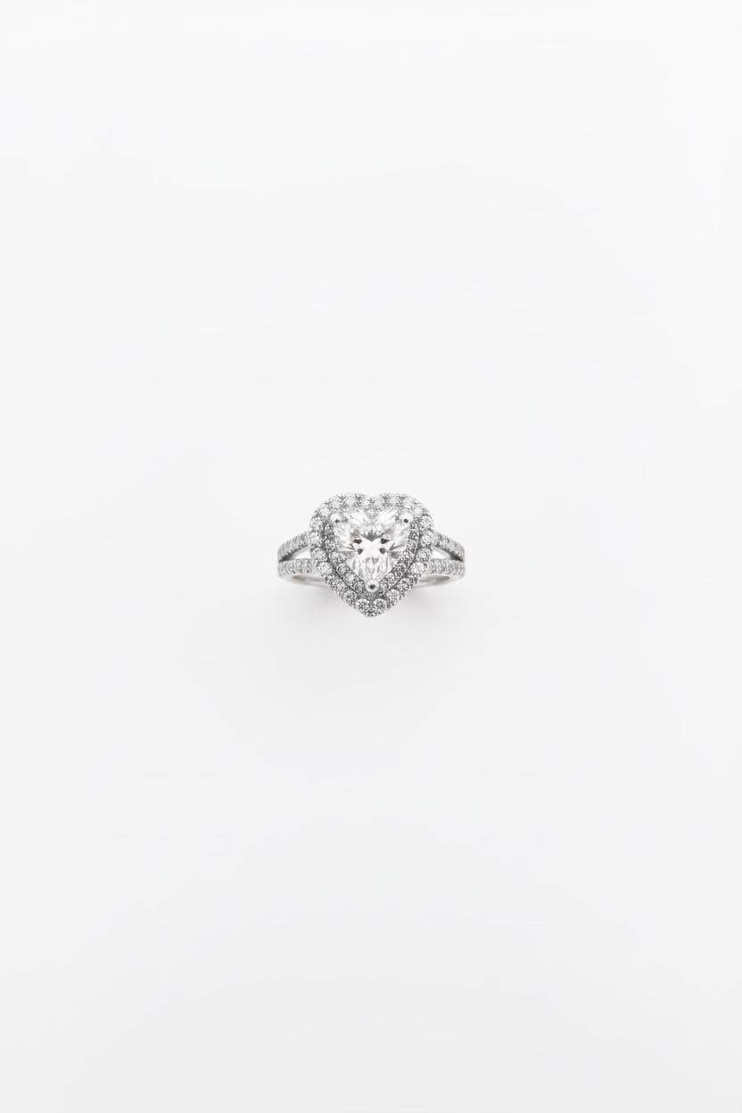 Heart Cut Moissanite Double Halo Ring