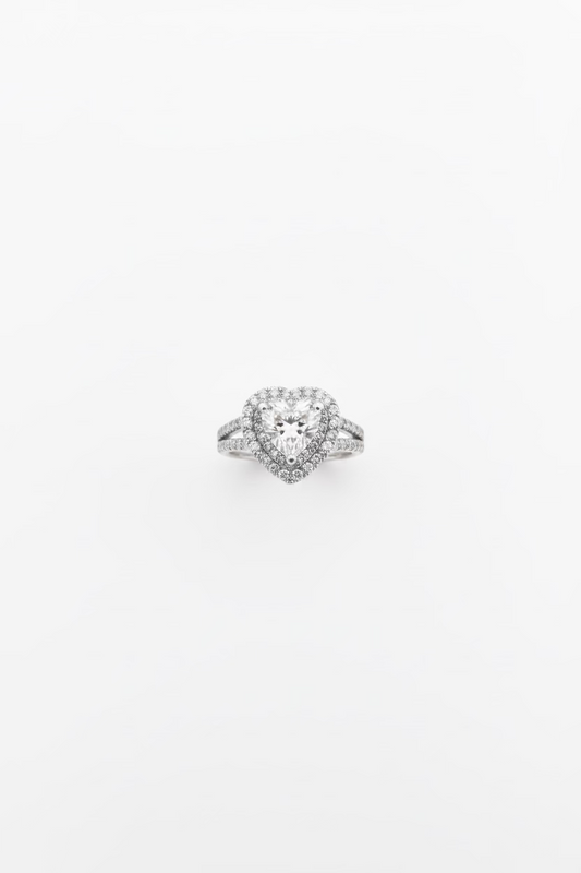 Heart Cut Moissanite Double Halo Ring