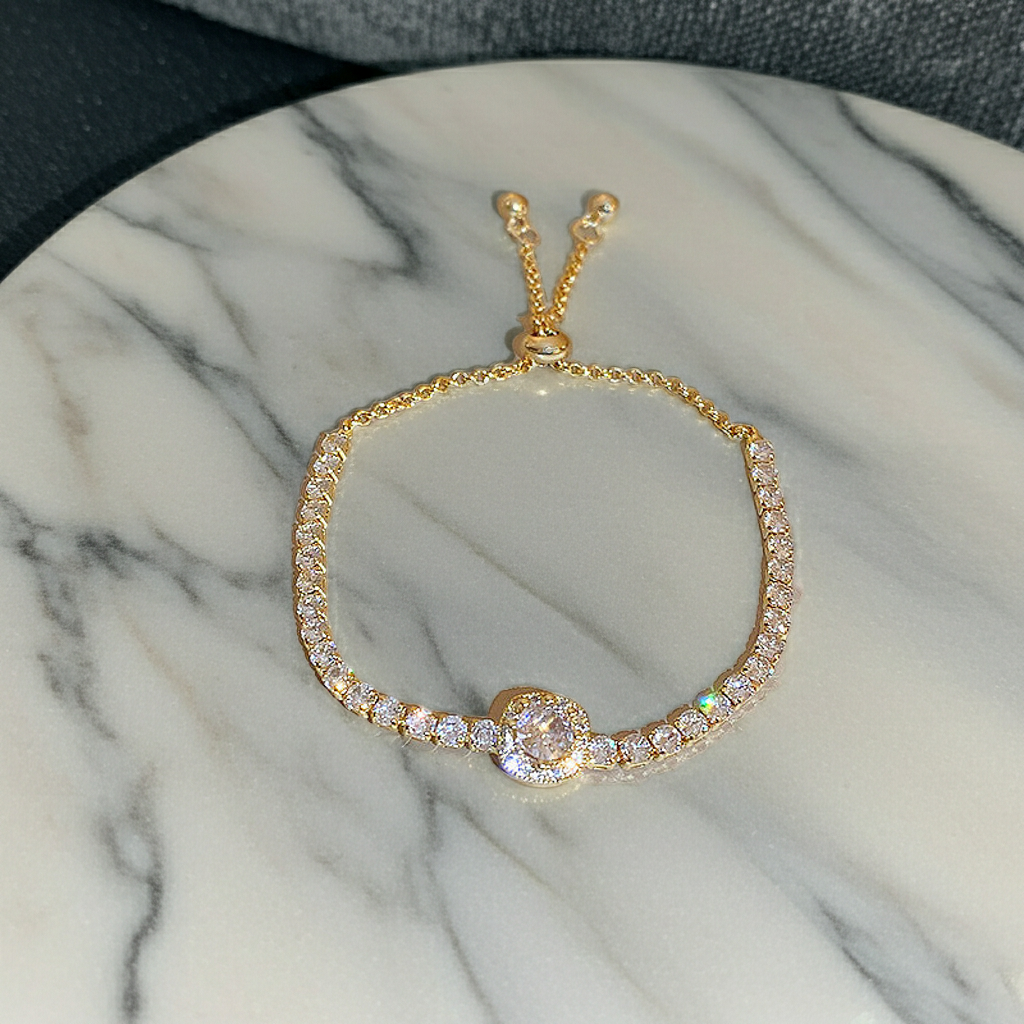 Luxury Crystal Tennis Bracelet | Sparkling Brilliant Diamond Simulant (CZ) Gold-Tone