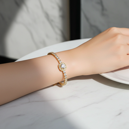 Luxury Crystal Tennis Bracelet | Sparkling Brilliant Diamond Simulant (CZ) Gold-Tone