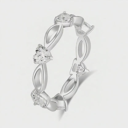 Crystal Heart Band Ring | 925 Sterling Silver | CZ Ring