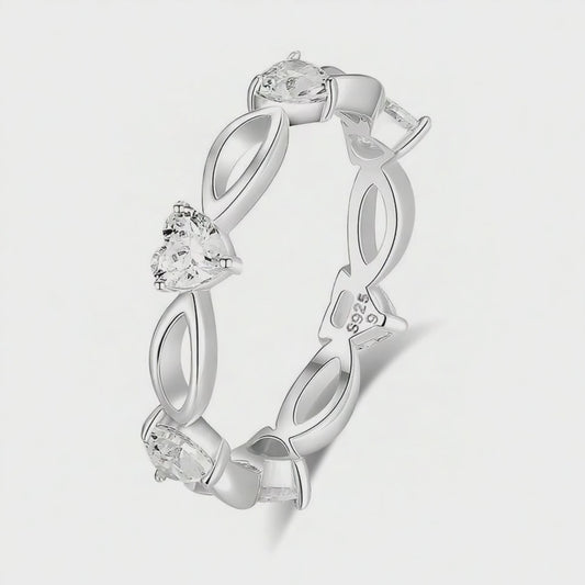 Crystal Heart Band Ring | 925 Sterling Silver | CZ Ring