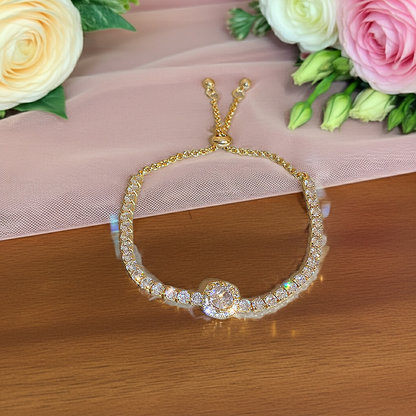 Luxury Crystal Tennis Bracelet | Sparkling Brilliant Diamond Simulant (CZ) Gold-Tone